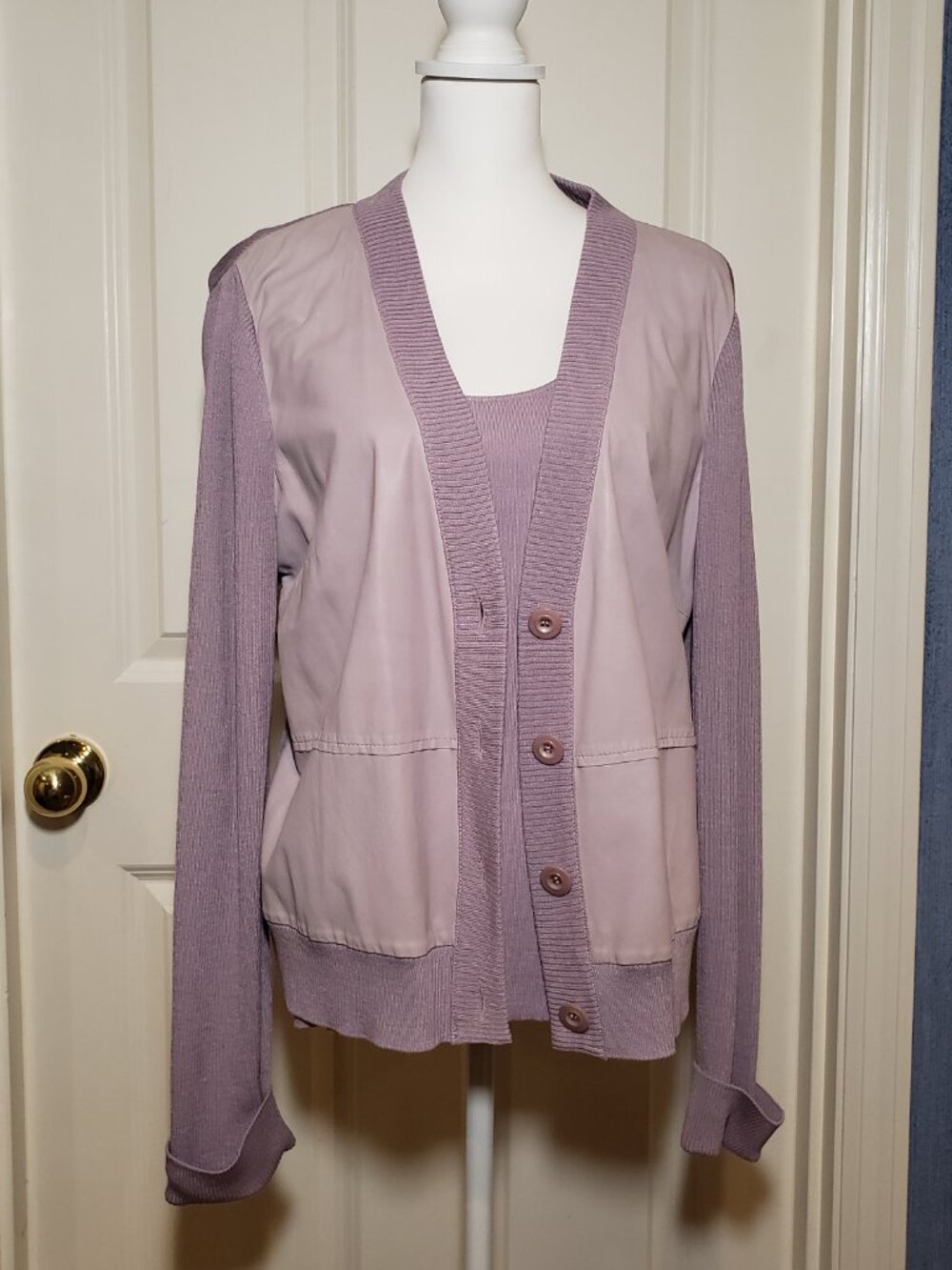 St. John Lavender Tank Top and Mixed Media Cardigan Size Large